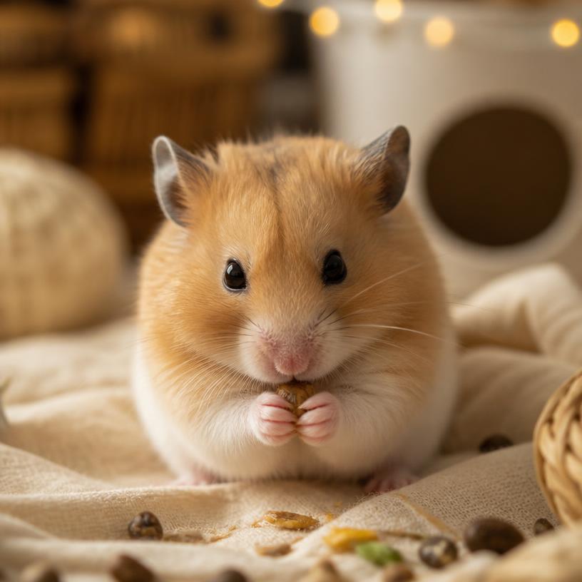 Hamster holding a seed in its paws